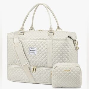 NWT LOVEVOOK Travel Duffle Bag, Weekender Bags Women w Shoe Compartment Cream